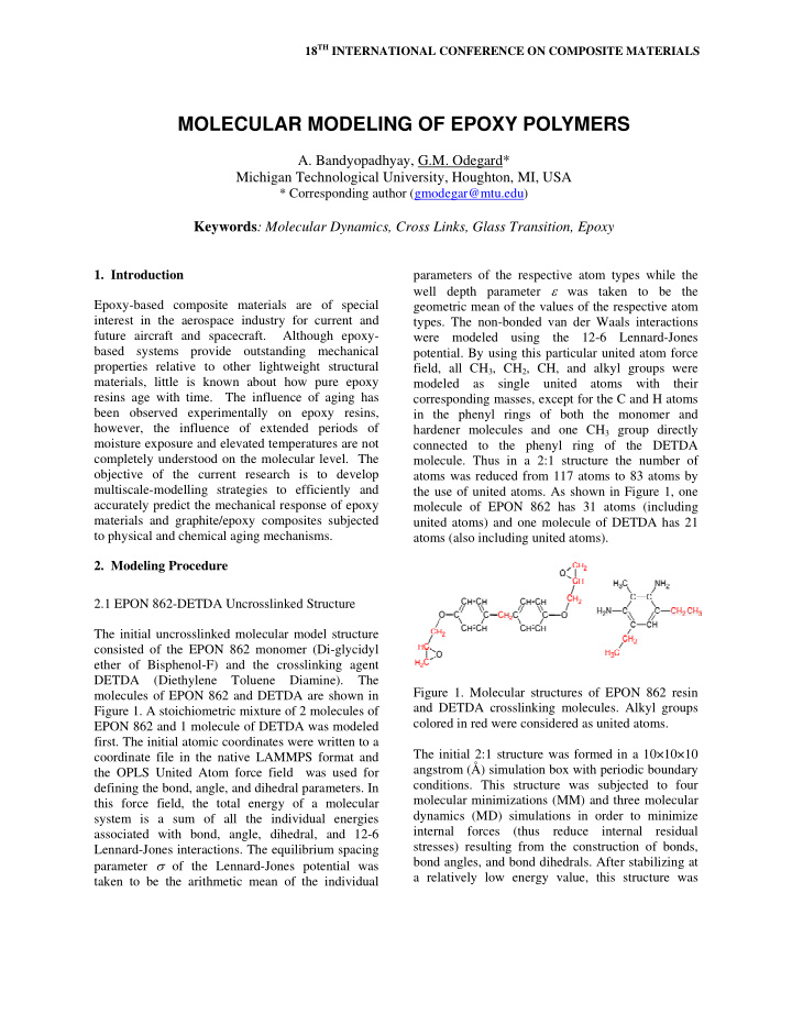 molecular modeling of epoxy polymers