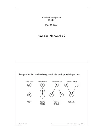 Bayesian Networks 2  Recap of last lecture: Modeling causal relationships with Bayes nets  Direct