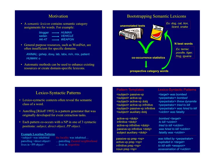 motivation bootstrapping semantic lexicons