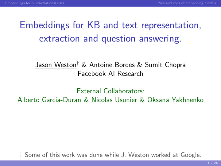 embeddings for kb and text representation extraction and