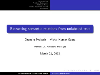 Extracting semantic relations from unlabeled text  Chandra Prakash  Vishal Kumar Gupta  Mentor: Dr.