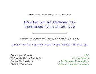 How big will an epidemic be?  Illuminations from a simple model  Collective Dynamics Group,