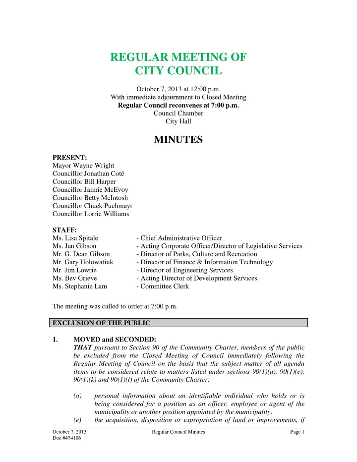 regular meeting of city council