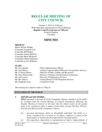 REGULAR MEETING OF  CITY COUNCIL  October 7, 2013 at 12:00 p.m.  With immediate adjournment to