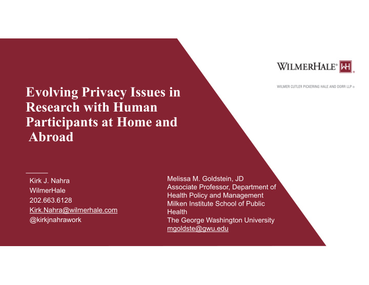 evolving privacy issues in research with human