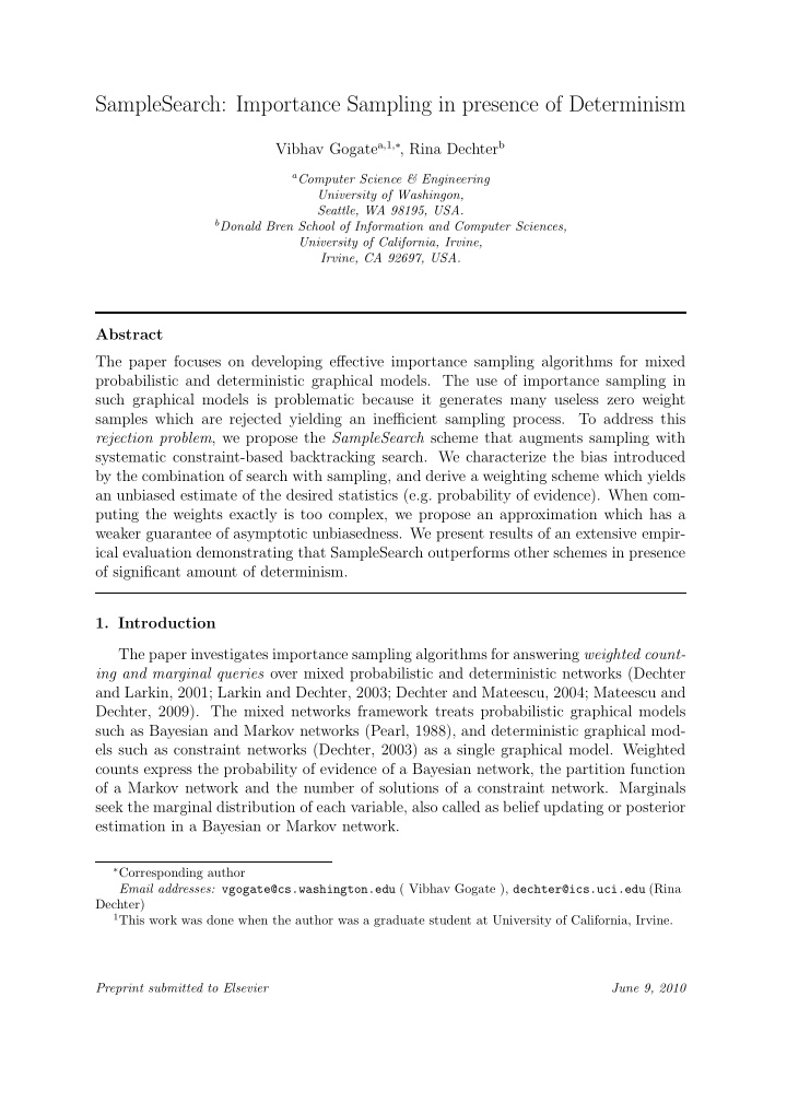 samplesearch importance sampling in presence of