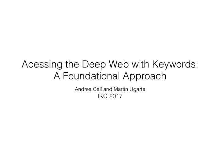 acessing the deep web with keywords a foundational