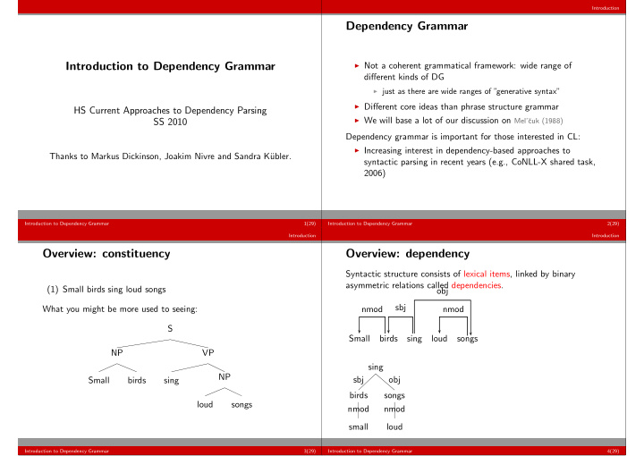 dependency grammar introduction to dependency grammar