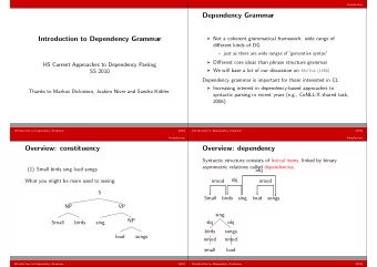 Dependency Grammar  Introduction to Dependency Grammar  Not a coherent grammatical framework: