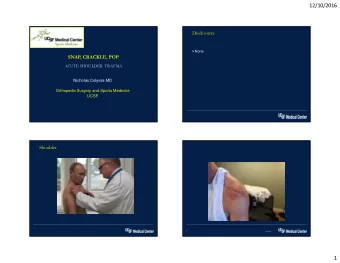 12/10/2016  Disclosures  None  SNAP, CRACKLE, POP  ACUTE SHOULDER  TRAUMA  Nicholas Colyvas MD