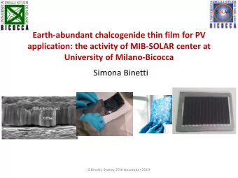 University of Milano-Bicocca  Simona Binetti  S.Binetti, Sydney 27th November 2019  The University