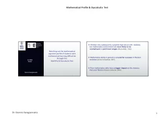 Mathematical Profile &amp; Dyscalculia  Test  National &amp; v Children who subsequently complete