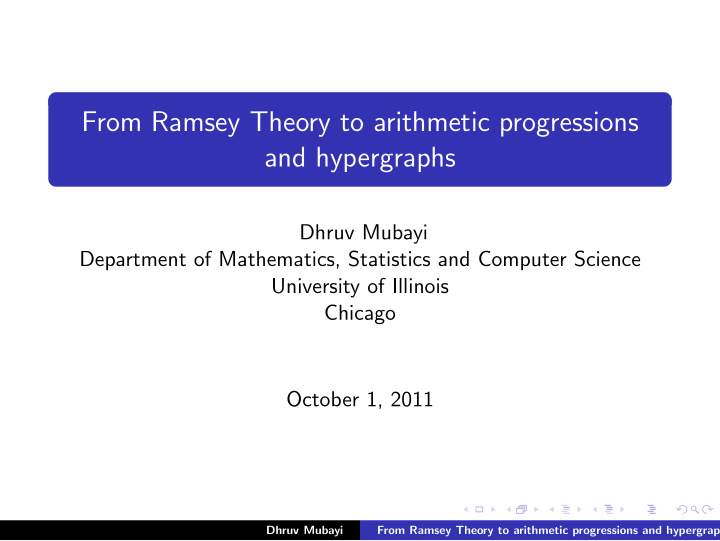 from ramsey theory to arithmetic progressions and