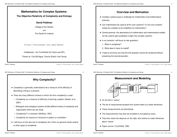 mathematics for complex systems overview and motivation