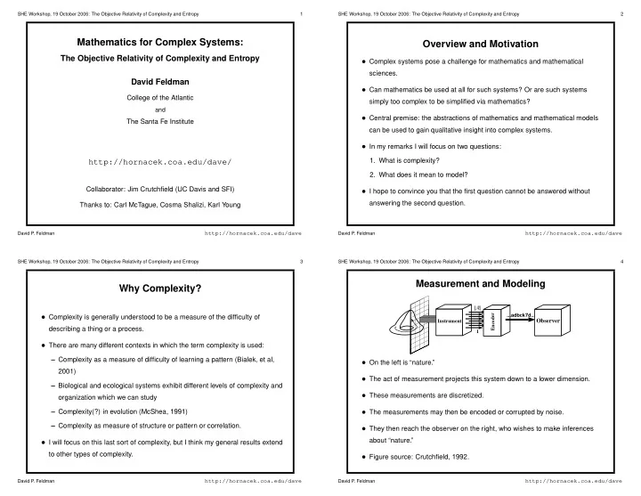 mathematics for complex systems overview and motivation
