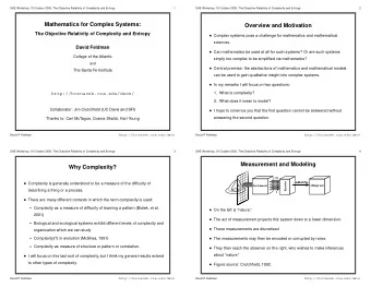 Mathematics for Complex Systems:  Overview and Motivation  The Objective Relativity of Complexity