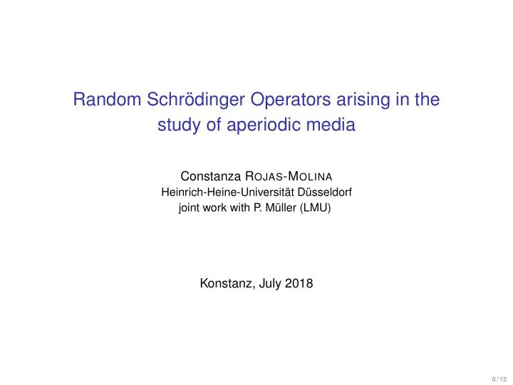 random schr dinger operators arising in the study of