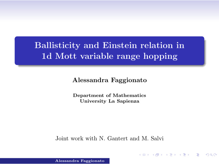 ballisticity and einstein relation in 1d mott variable