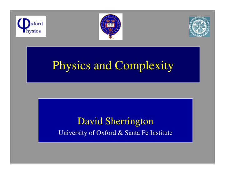 physics and complexity