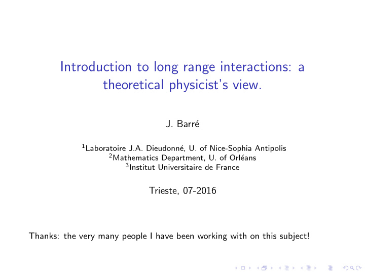 introduction to long range interactions a theoretical