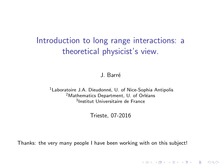 introduction to long range interactions a theoretical