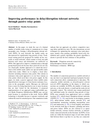 Improving performance in delay/disruption tolerant networks  through passive relay points Saeed