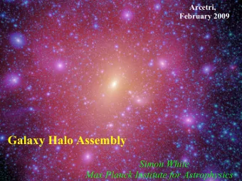 Galaxy Halo Assembly  Simon White  Max Planck Institute for Astrophysics  Halo assembly for
