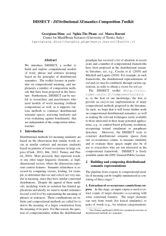 DISSECT - DIS tributional SE mantics C omposition T oolkit Georgiana Dinu and Nghia The Pham and