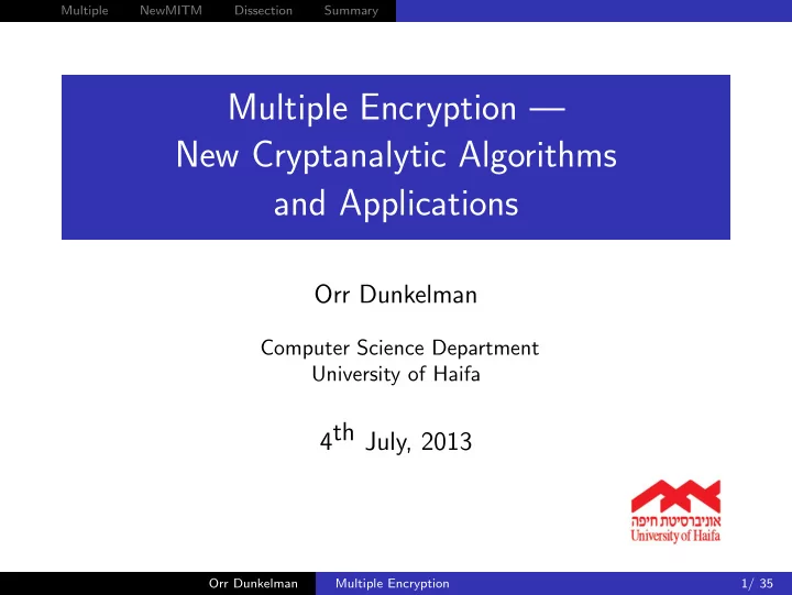 multiple encryption new cryptanalytic algorithms and