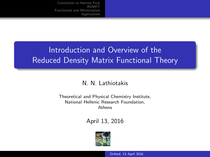 introduction and overview of the reduced density matrix