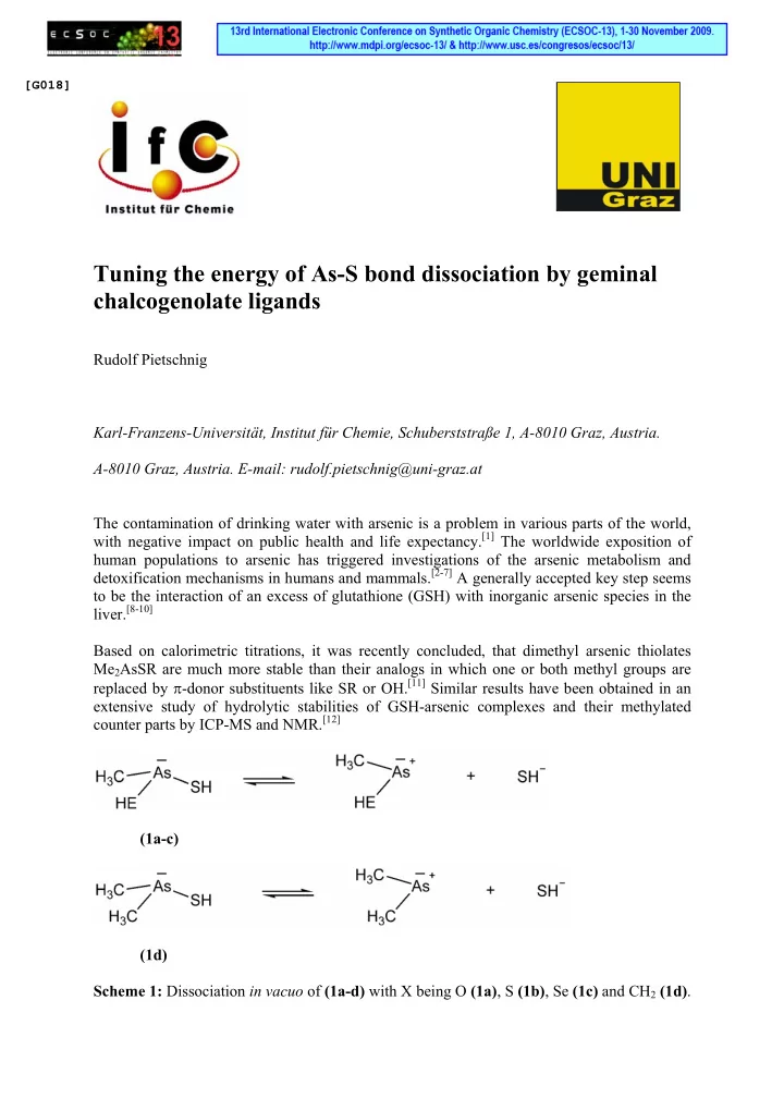 tuning the energy of as s bond dissociation by geminal