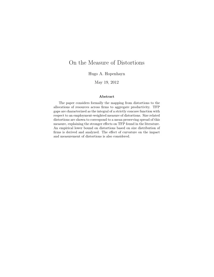 on the measure of distortions