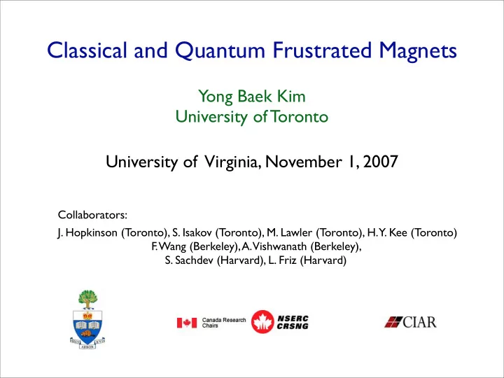 classical and quantum frustrated magnets