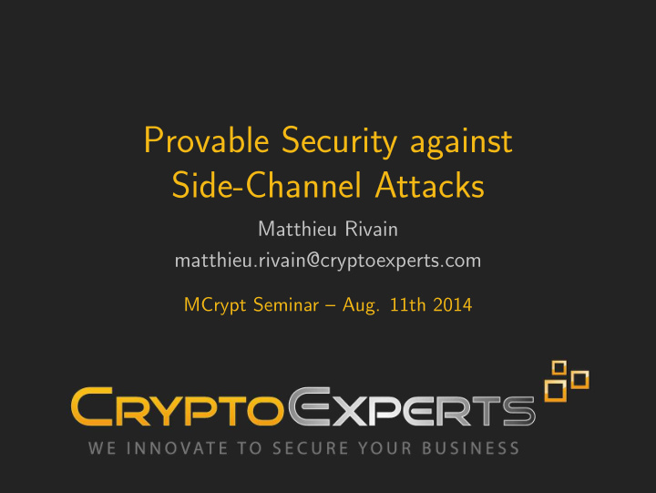 provable security against side channel attacks
