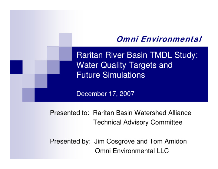 raritan river basin tmdl study water quality targets and