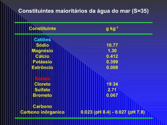 Constituintes maioritrios da gua do mar (S=35)  Constituinte g kg -1  Caties  Sdio  10.77