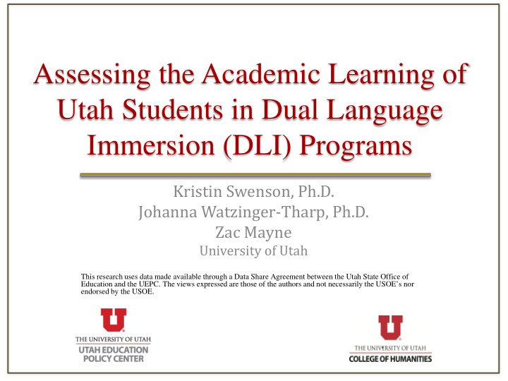 assessing the academic learning of utah students in dual