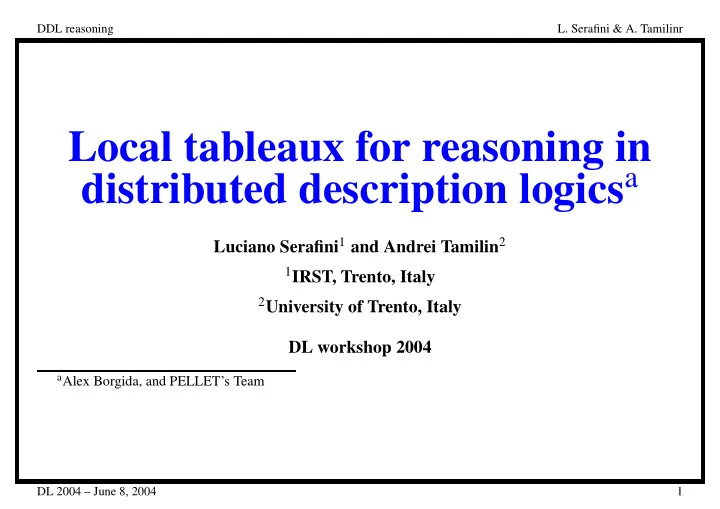 local tableaux for reasoning in