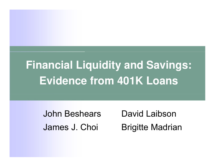 financial liquidity and savings evidence from 401k loans