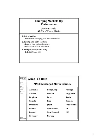 What Is a DM?  Javier MSCI Developed Markets Index  Estrada  IESE  Business  School  Australia Hong
