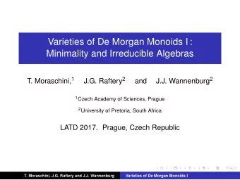 Varieties of De Morgan Monoids I :  Minimality and Irreducible Algebras T. Moraschini, 1 J.G.