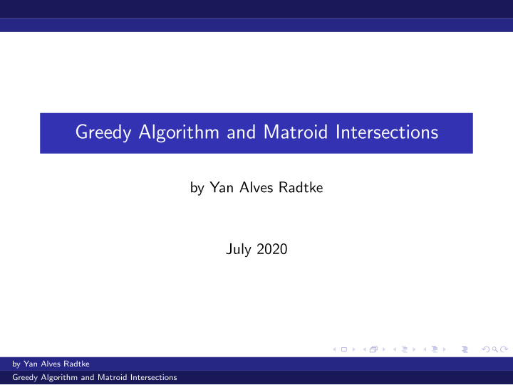 greedy algorithm and matroid intersections