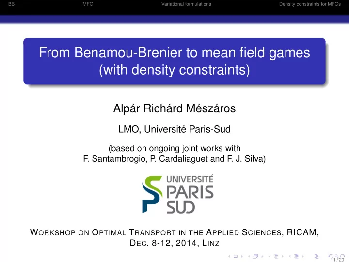 from benamou brenier to mean field games with density