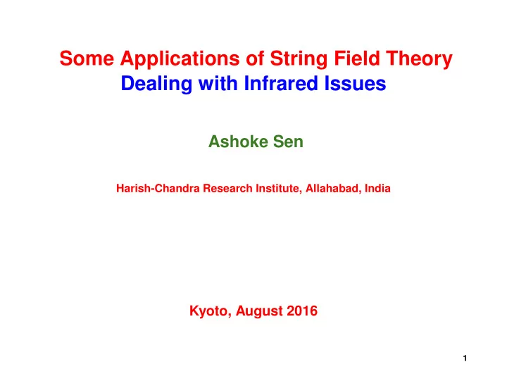 some applications of string field theory dealing with