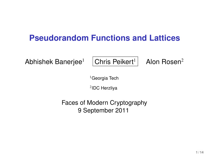 pseudorandom functions and lattices