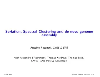 Seriation, Spectral Clustering and de novo genome  assembly Antoine Recanati , CNRS &amp; ENS  with