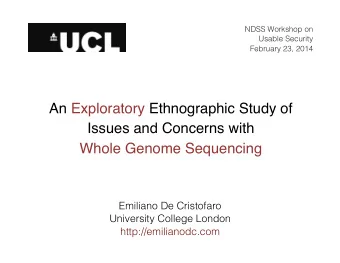 An Exploratory Ethnographic Study of  Issues and Concerns with  Whole Genome Sequencing