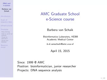 AMC Graduate School  Introduction  e-Science course  Scale of  sequence data  Infrastructures