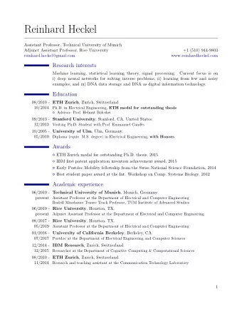 Reinhard Heckel  Assistant Professor, Technical University of Munich  Adjunct Assistant Professor,