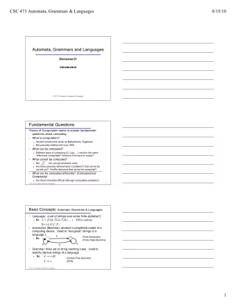 CSC 473 Automata, Grammars &amp; Languages  8/15/10  Automata, Grammars and Languages  Discourse 01